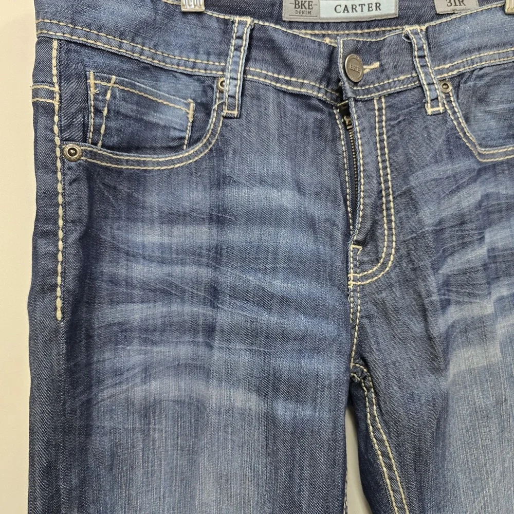 BKE Buckle Carter Straight Jeans Size 31 R   Mens Blue Denim Cotton Thick Stitch
